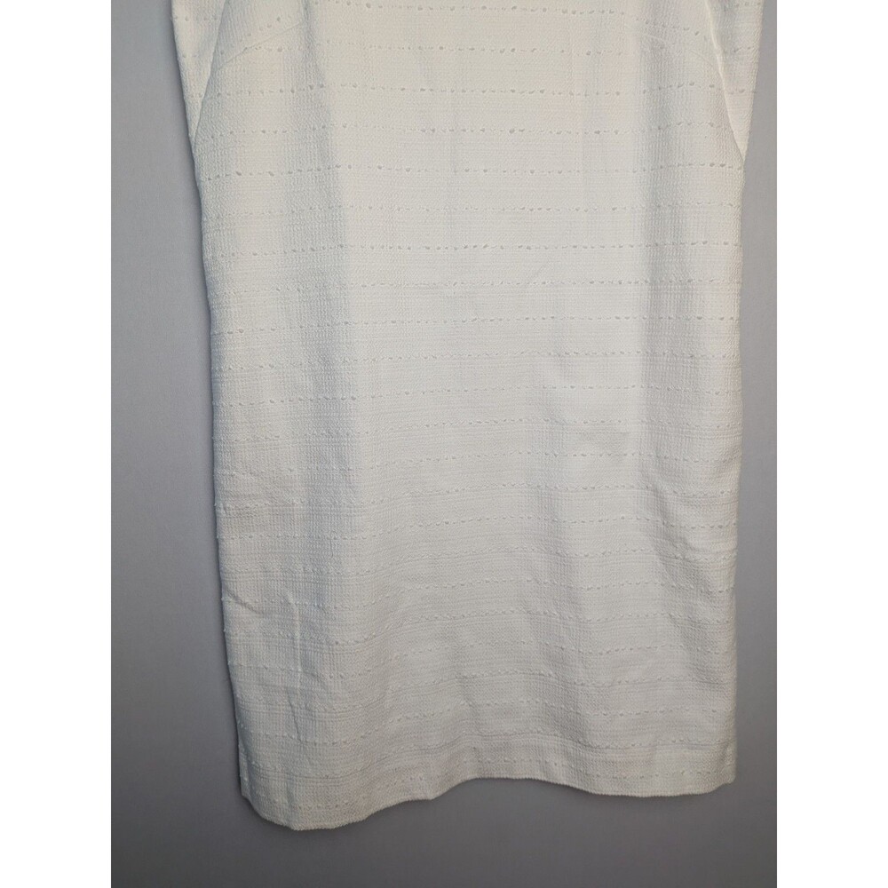 Loft Dress Women’s 6 V-Neck White Shift Sleeveless Lined Striped Embroidered - Picture 3 of 16